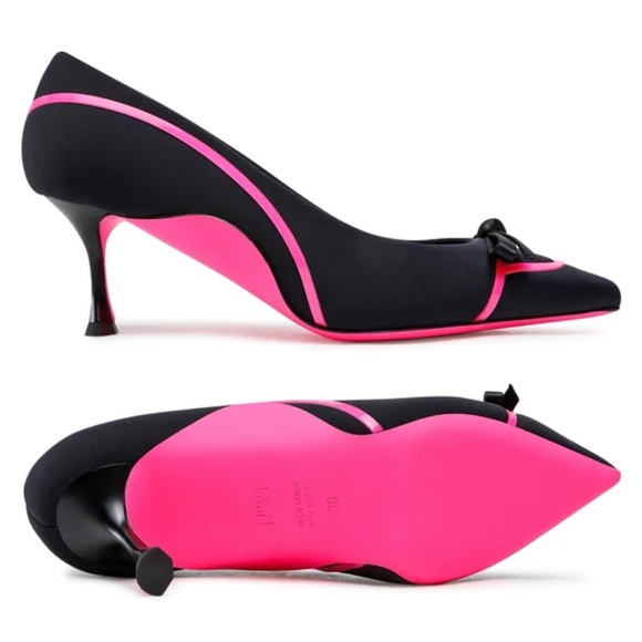 NWOT No. 21 Numero Ventuno Black and Hot Pink Bow Heels - Picture 3 of 11